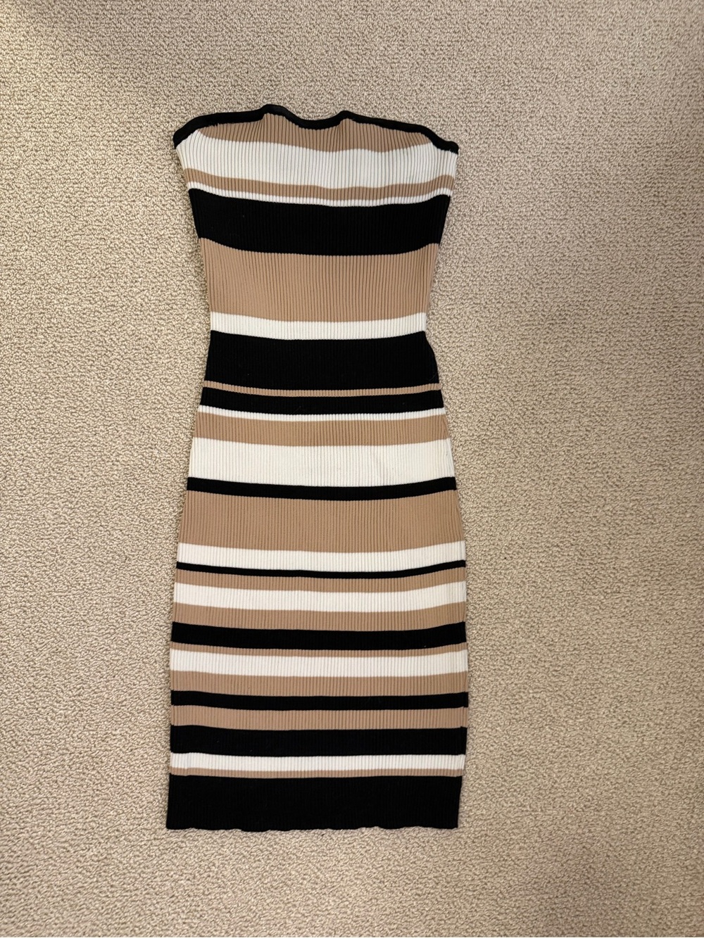 Fashion Nova Striped Knit Tube Dress in Beige, Black & White